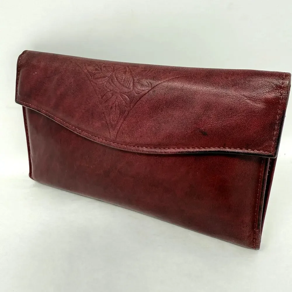 Vintage Rolfs Burgundy Leather Card Slot Wallet Coin purse Checkbook Clasp Lock